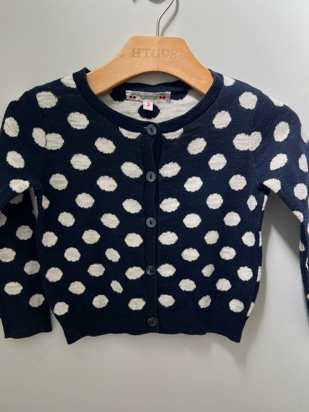 Bonpoint Navy and White Polka Dot Cardigan